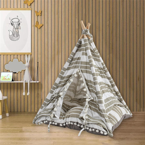 Dog & Cat Teepee Tent - Soft Pet Bed with Wooden Frame